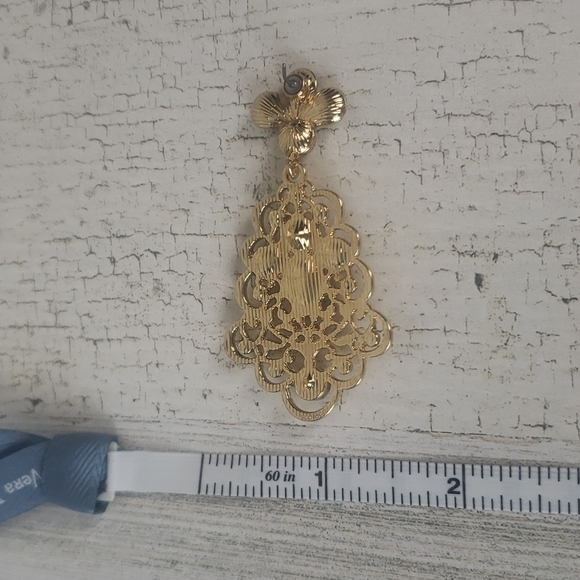 Chandelier drop clear goldtone pierced earrings bridal or special occasion - Picture 3 of 5